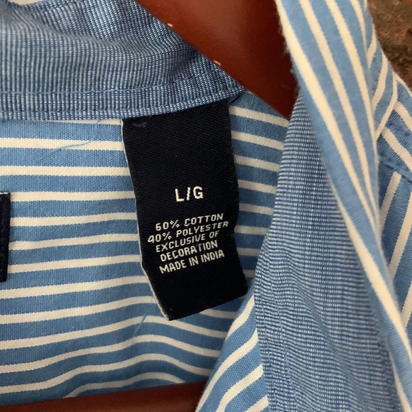 Chaps Blue & White Oxford Stripe Button Down Dress Shirt - Picture 3 of 6